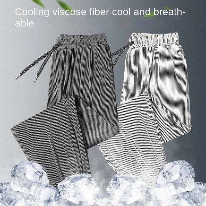 2025 Summer Ice Silk Ultra-thin Pants Men's Loose Straight Section Drape Ice Silk Pants Wide Leg Spo