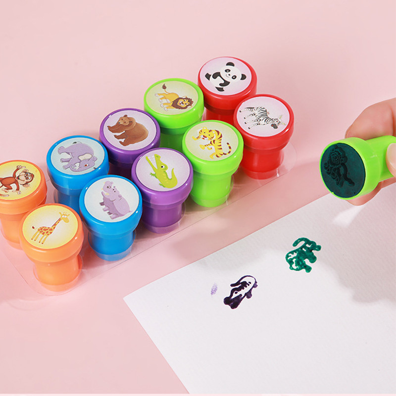 

10pcs Cartoon Animal Self-ink Stamps Toy Kids Birthday Party Favors Goodie Bag Pinata Fillers Gift DIY Painting Toy