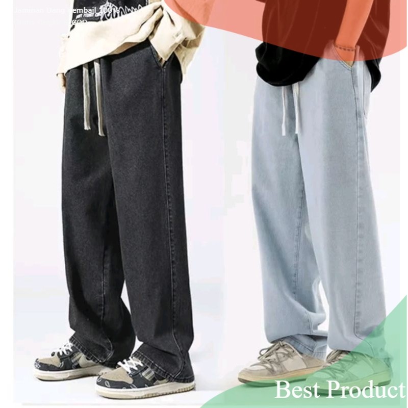 Celana Jeans Pria Celana Panjang Pria pinggang karet korean style Celana jins pria baggy pants celan