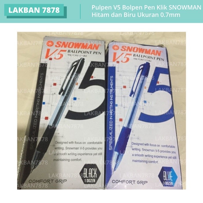 

12pcs Pulpen V5 Bolpen Pen Klik SNOWMAN (Hitam Biru) 0.7mm