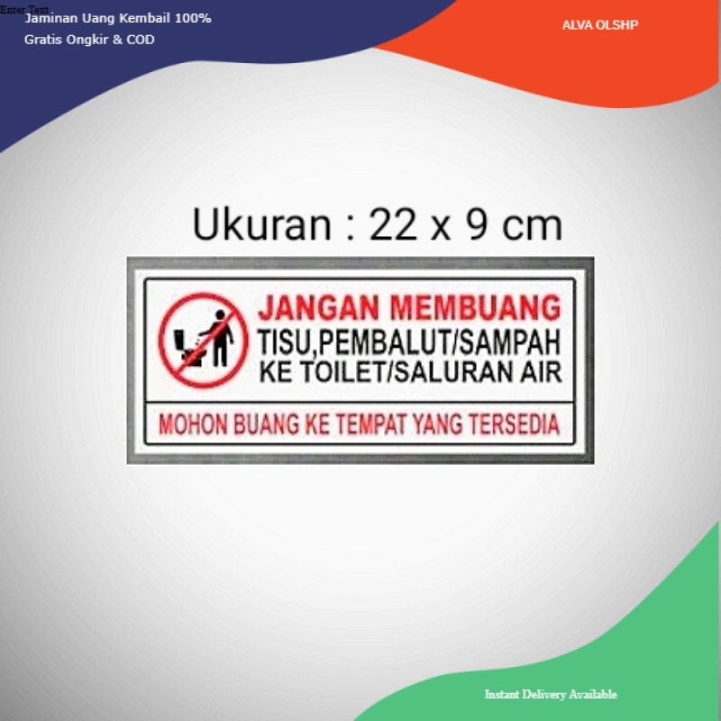 

stiker Sign " JANGAN MEMBUANG" Tisu, Pembalut / Sampah Ke Toilet / Saluran Air