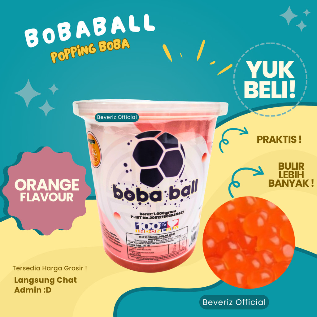 

BEVERIZ Bobaball Orange Popping Boba | Toping Minuman Kekinian | Bursting Boba Premium Kemasan Toples 1 Kg {BISA COD} { Tersedia Harga Grosir}