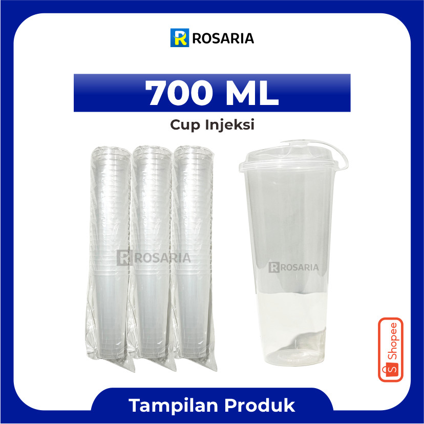 CUP INJECTION DATAR 24 OZ / 700 ML THINWALL PLUS TUTUP Gelas Plastik Tebal Injeksi Minuman