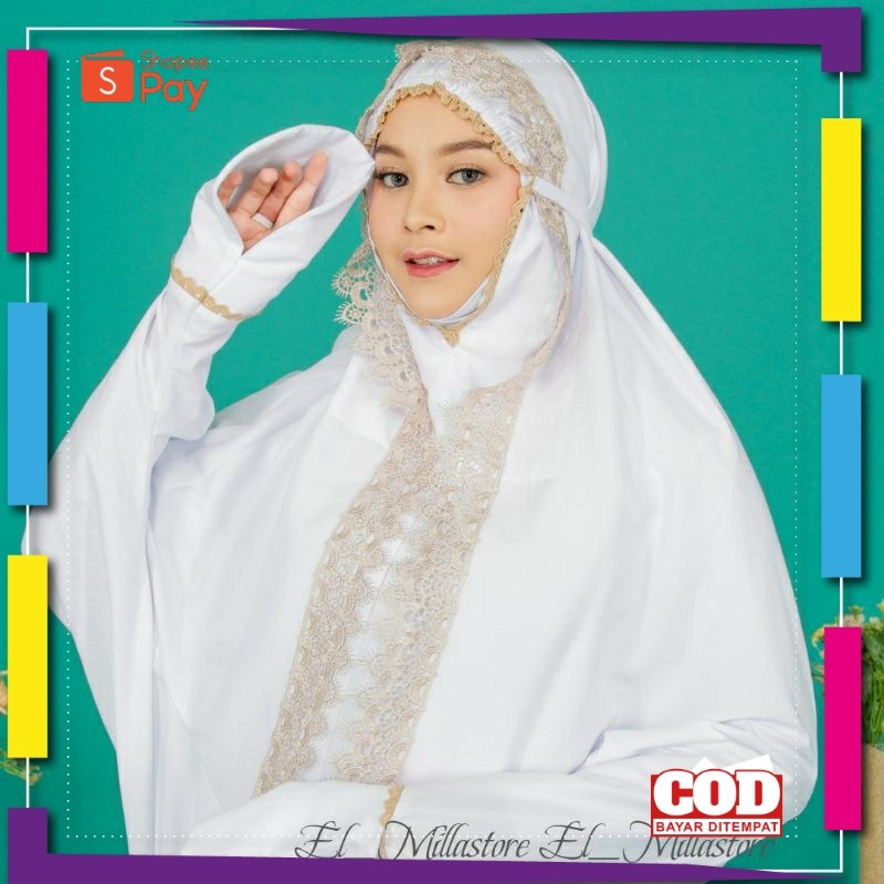 [PREMIUM ORIGINAL] Mukena Terusan Putih Polos Renda Dewasa Katun Premium