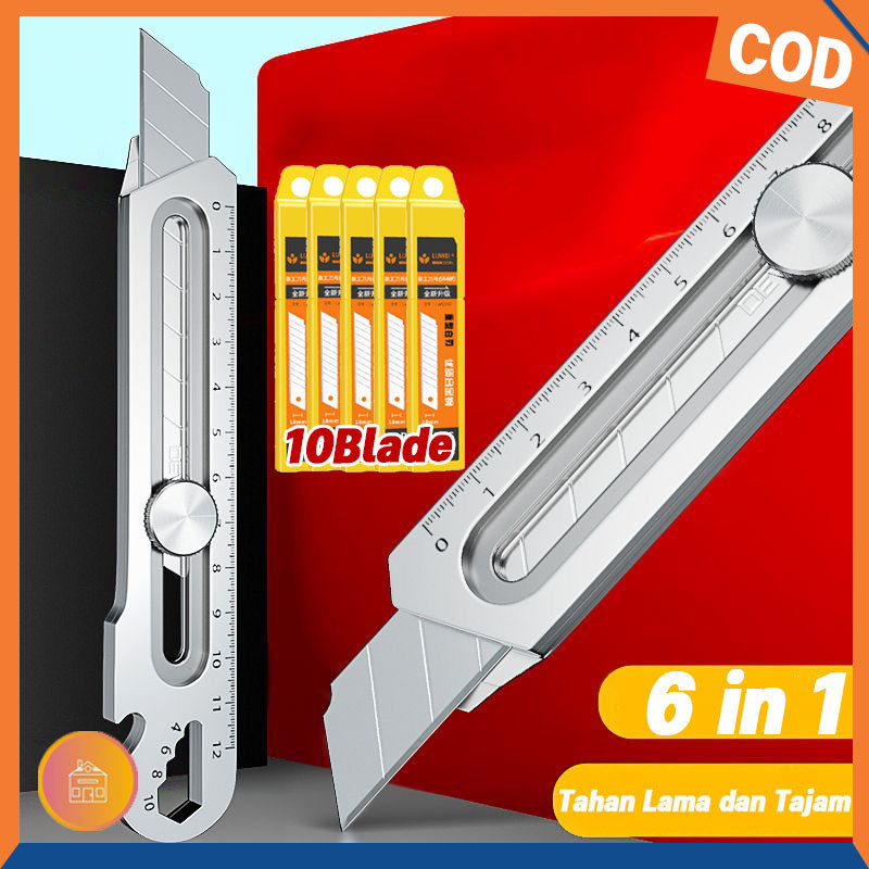 

Pisau Cutter Stainless Pisau Baja Besar Serbaguna Pisau Potong Kertas Dan Bahan-Bahan Multifungsi Anti Karat 6in1 10pcs Mata Pisau Cutter Pisau Pemotong Kertas
