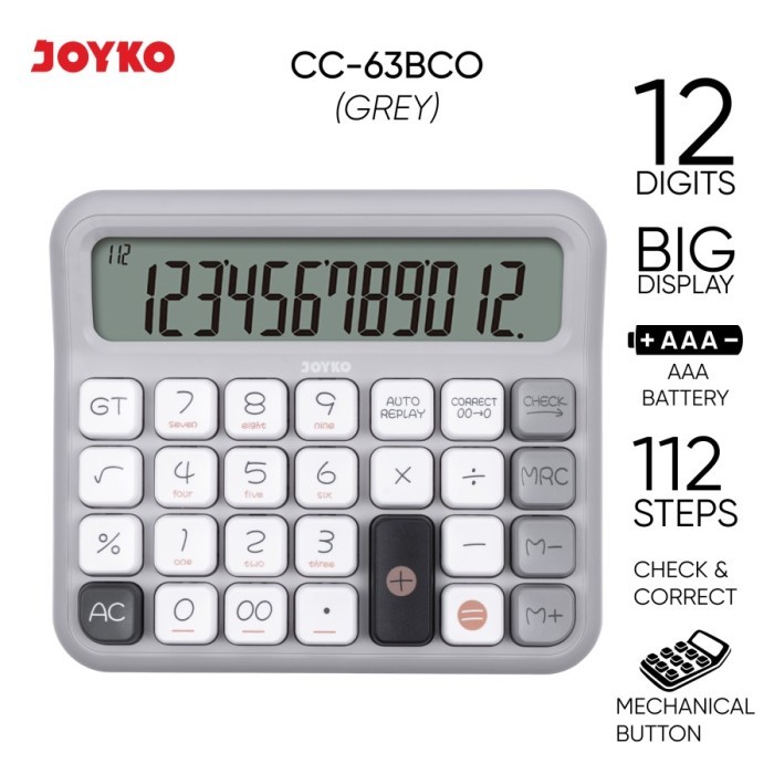 

Kalkulator Mechanical Button JOYKO CC_63BCO / Calculator Big Display - GREY/ABU2