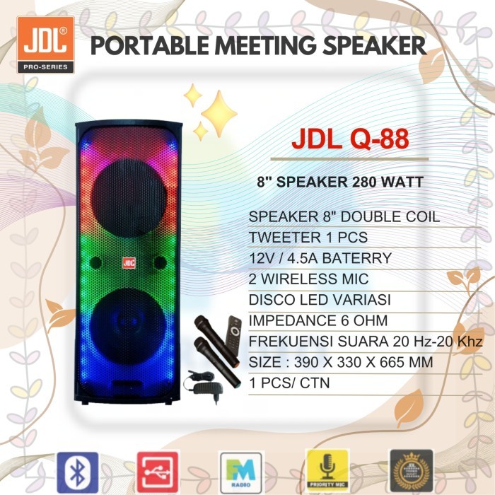 Agen Speaker portable wireless JDL Q 88 original double 8 inch Box kayu Q88