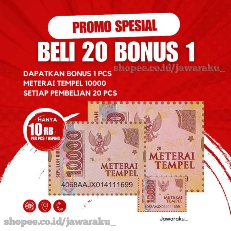 

Materai 10000 Original Asli Pos Indonesia 30 pcs ( teruji lolos uji sinar UV /ultraviolet)