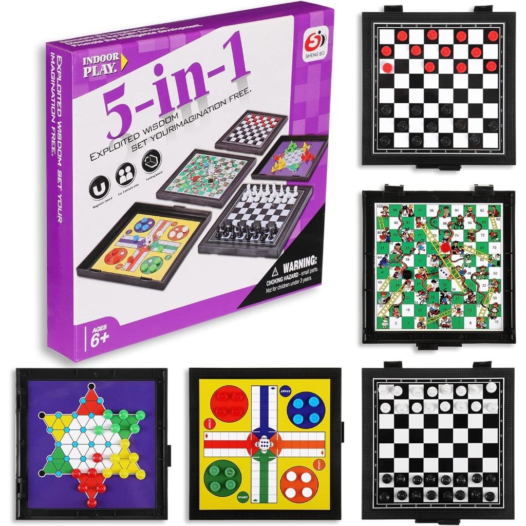 Magnetic Board Game 5 In 1 Catur Ludo Ular Tangga - 5 in 1 Board Game Papan Catur Dadu Magnet