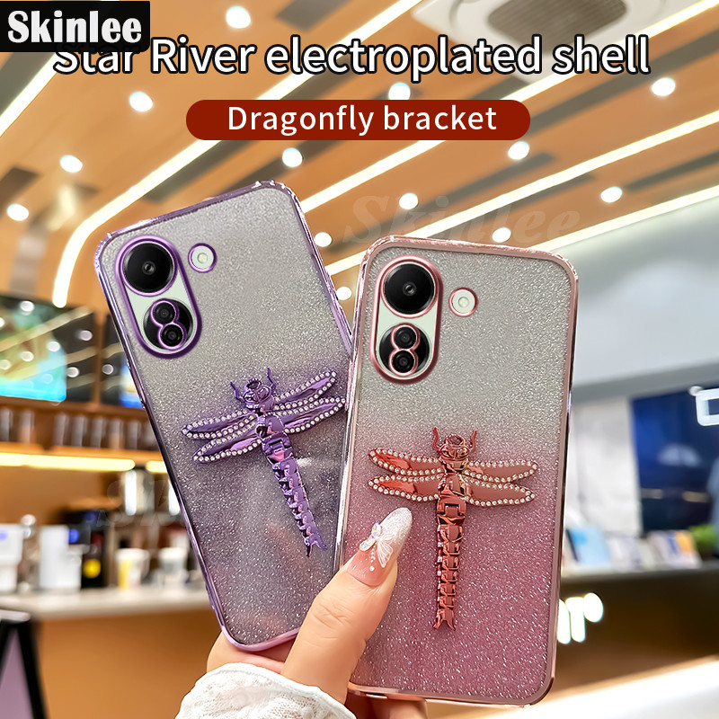 Phone Case Casing For Redmi 13 13C 13X Back cover Sparkling Gleaming 3D Cartoon Crystal Dragonfly Ph