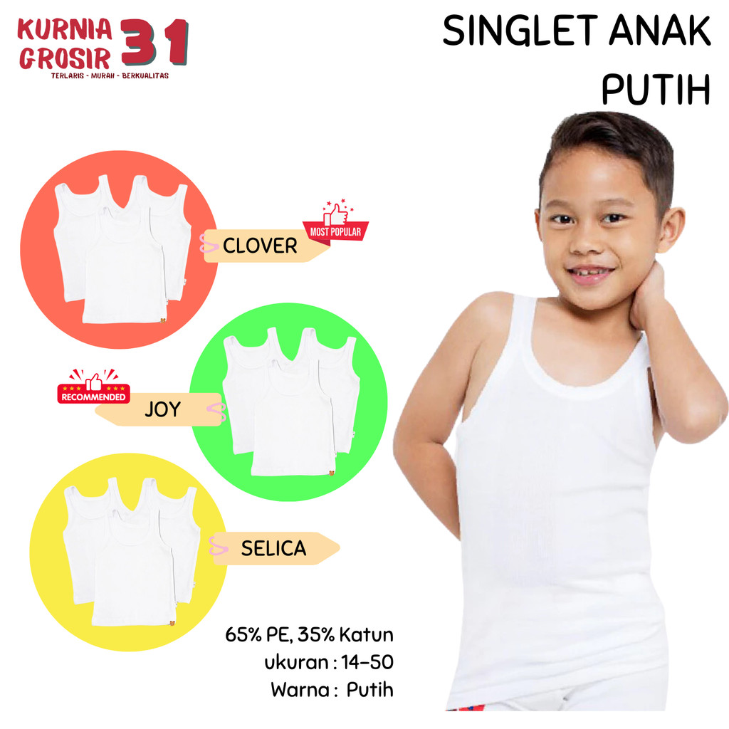 Kaos Dalam Anak SELICA INACO PUTIH Singlet Anak / Singlet Anak Clover Premium Putih