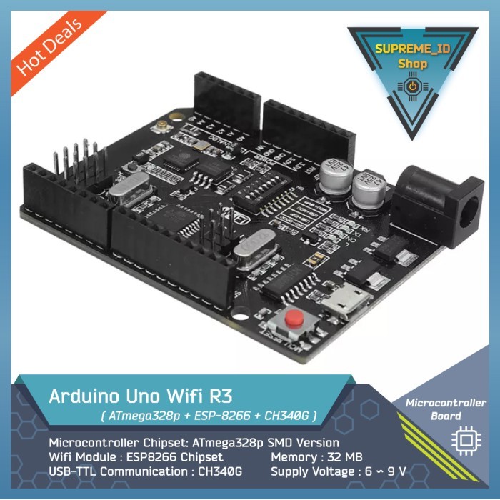 

HD99 Arduino Uno Wifi R3 + ESP8266 Dev Board (32 MB Memory) USB-TTL CH340G