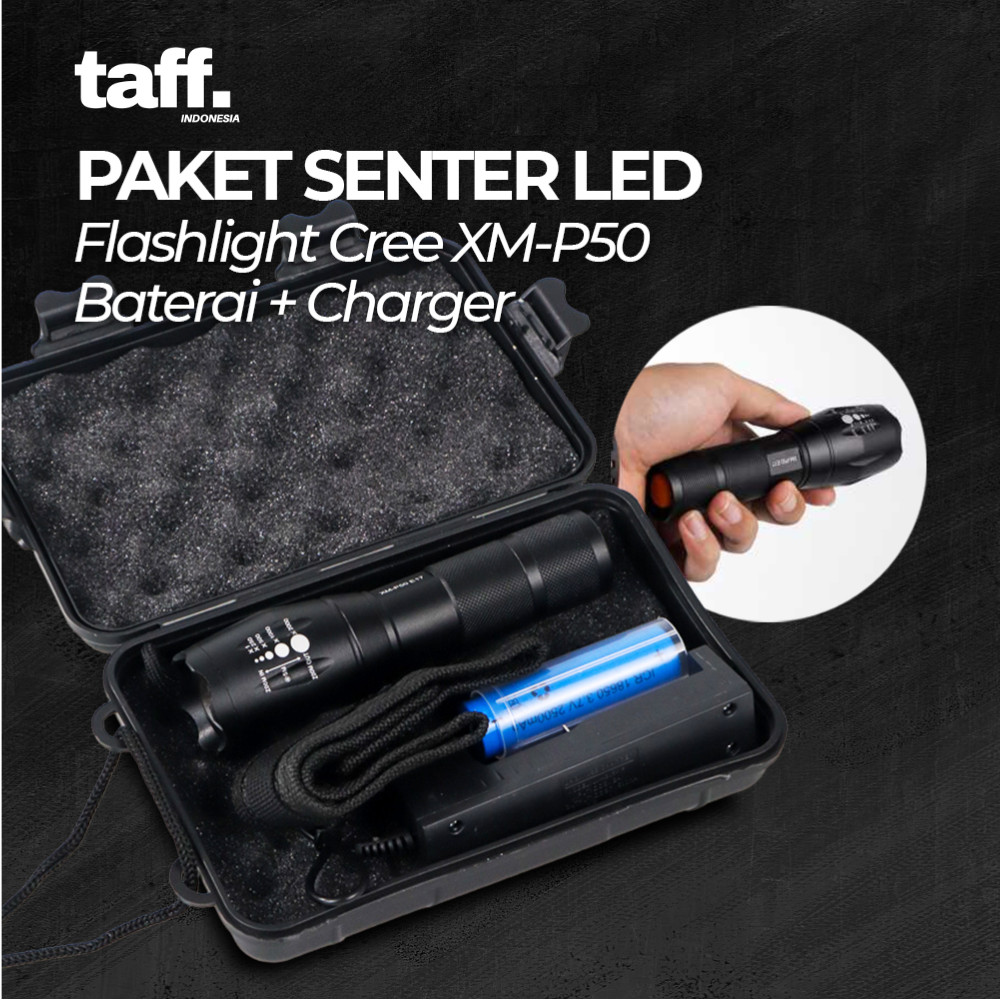 TaffLED Senter LED Super Terang Dengan Baterai dan Charger