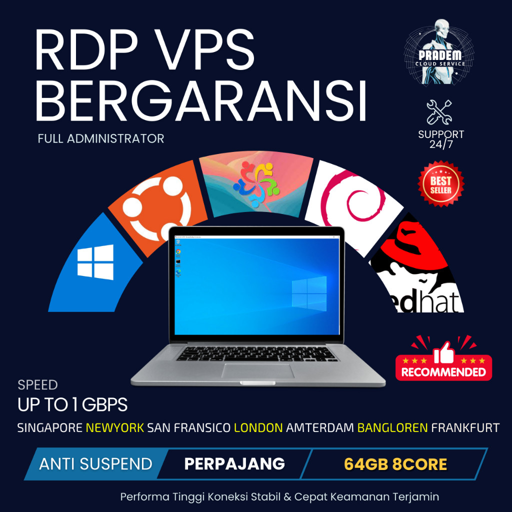 RDP WINDOWS AMD EPYC 64GB 8CPU FULL ADMINISTRATOR, GARANSI 30 HARI