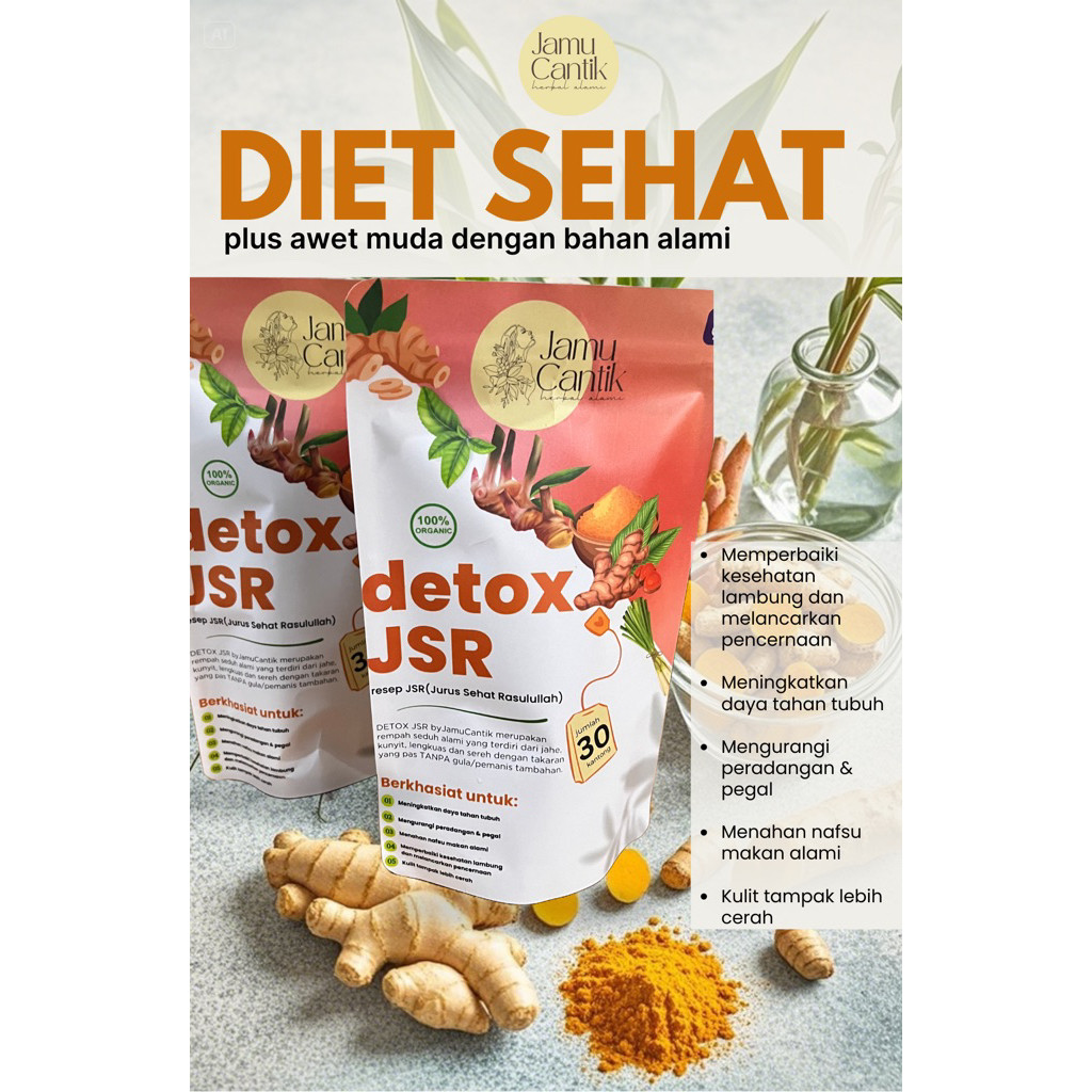 

Diet Sehat JSR - Ramuan Rempah - Rempah JSR - Rempah Seduh JSR - Serbuk kunyit jahe lengkuas sereh | kemasan teh 30 kantong