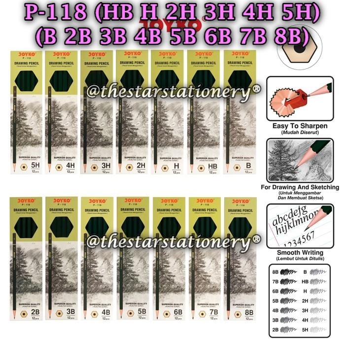 

(1 Pak/12 Pcs) GABUNGAN GROSIR Drawing Pencil JOYKO P-118 / Pensil Menggambar Joyko P-118 (Pack/12)