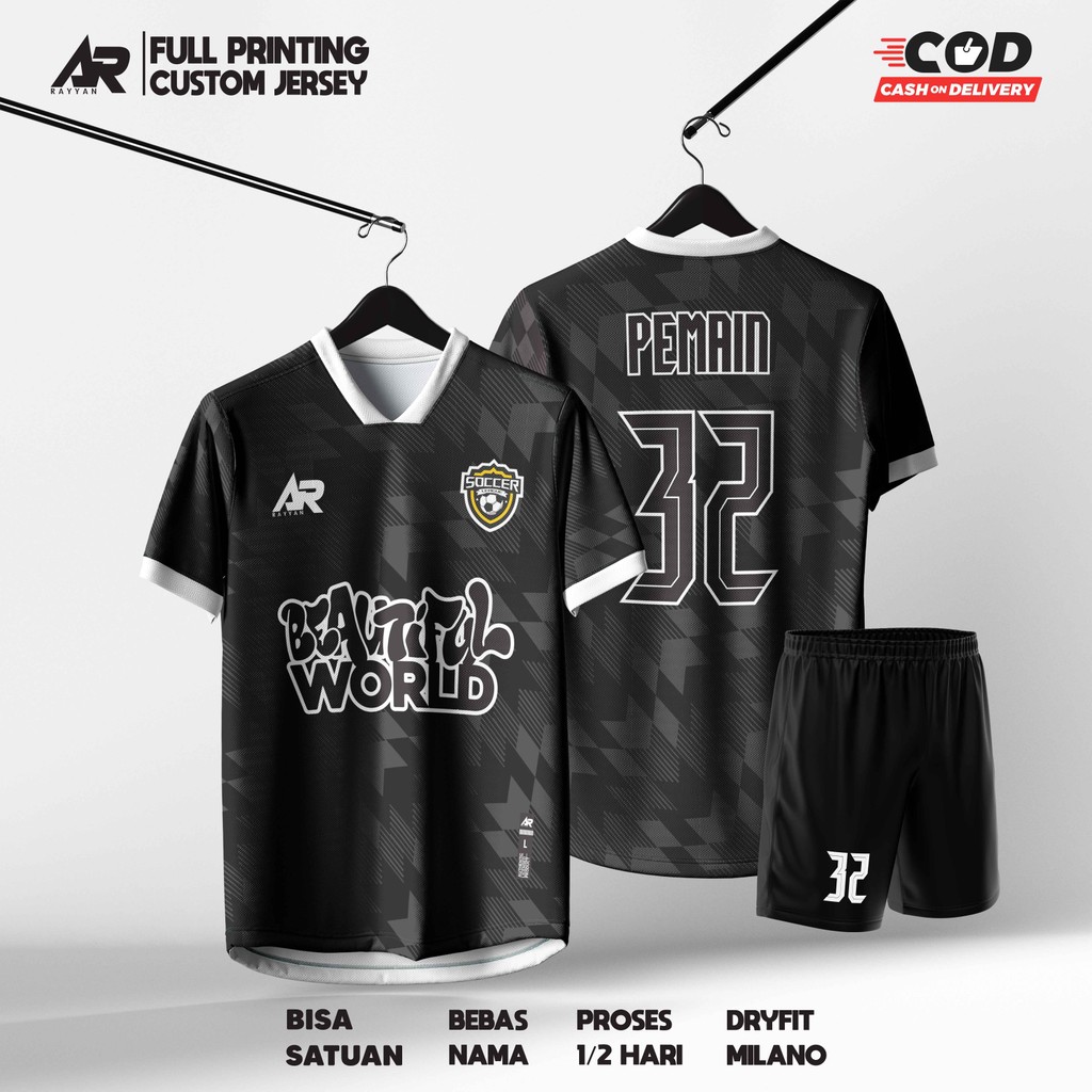 JERSEY BAJU FUTSAL SEPAK BOLA VOLY FULL PRINTING BEBAS NAMA HITAM PUTIH 2024