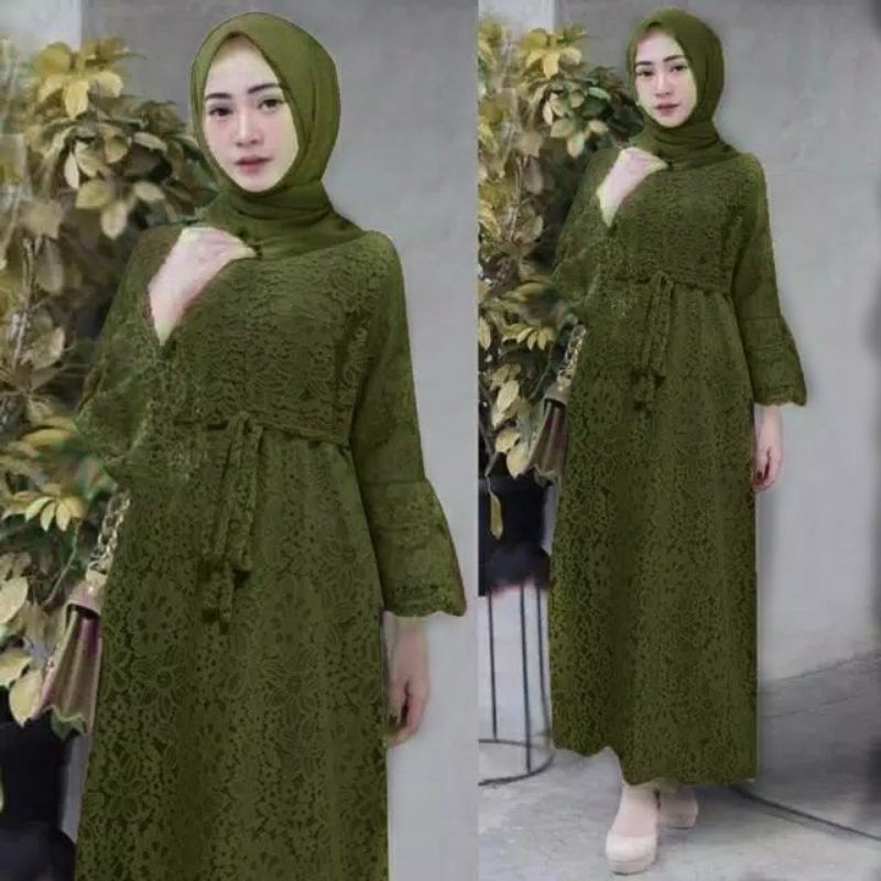 Size L Xl XXL Gamis Brukat Yasina / Maxi Brukat Yasina / Baju Muslim Jumbo Pesta Hajatan Kondangan