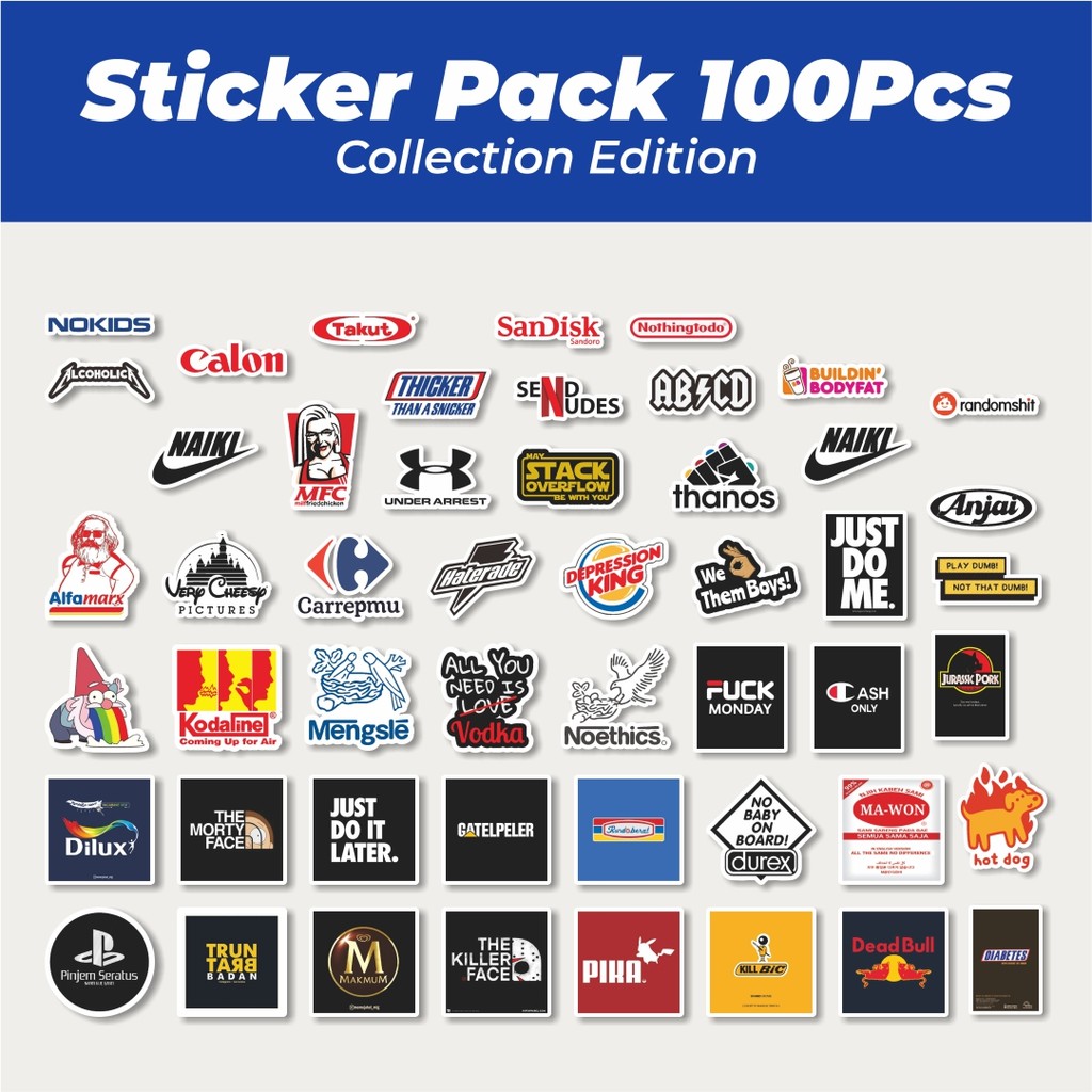

Hot Stiker Random Logo Parodi Versi 2 Lucu Anti Air Stikers Berperekat Waterproof Sticker Decal Buat Motor Helm Buku Journal Koper Casing HP Laptop Botol Minum