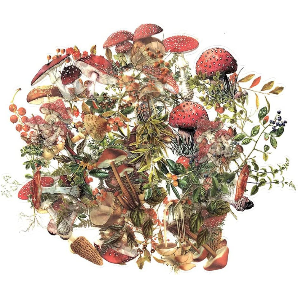 

Mushrooms Plant Stickers Set(80 PCS) PET Transparent Vintage Nature for Scrapbooking Planner Journaling DIY Crafts