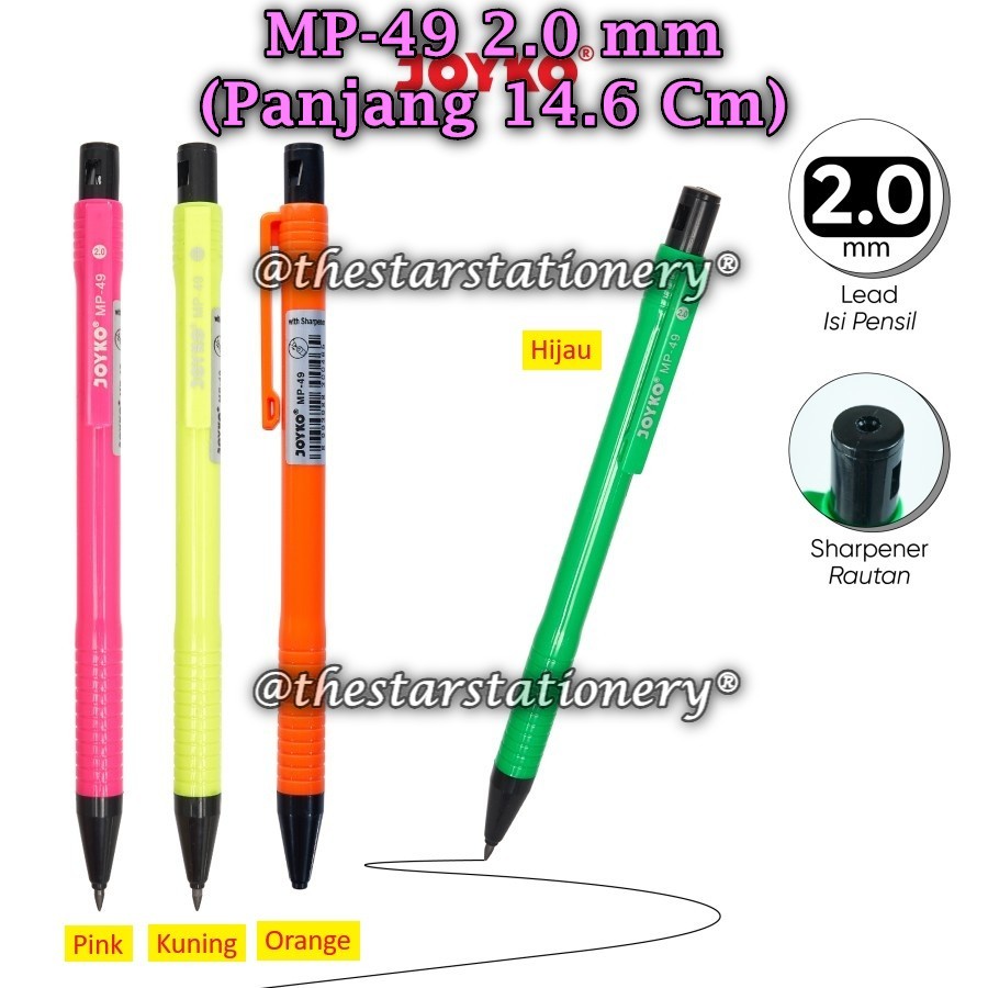 

(1 Biji) Pensil Mekanik JOYKO MP-49 2.0 mm BISA PILIH WARNA / Mechanical Pencil Joyko MP-49 (1 Biji)