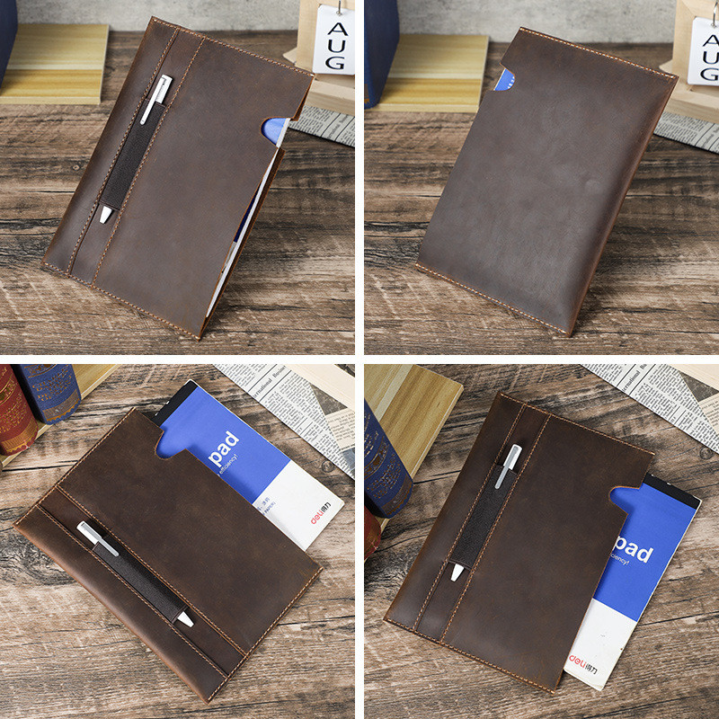 

Crazy Horse Leather Cowhide A5 Journal Cover Handcrafted Pen Slot Simple Clasp Notebook Case School Office Supplies Stationery