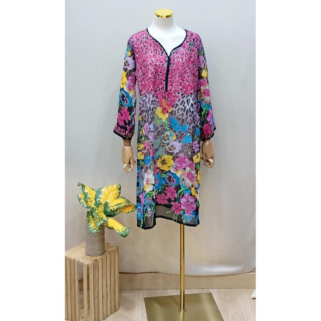 Blus (Kurti) Sifon handmade macan flower/tunik/ atasan/ baju india - motif 3, 36/S