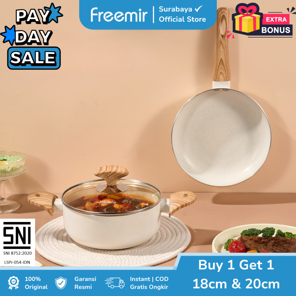 

freemir Surabaya Buy 1 Get 1 freemir Wajan Panci Anti Lengket Sakura Series 18cm & 20cm Granite Serbaguna FREE Sutil + Piring