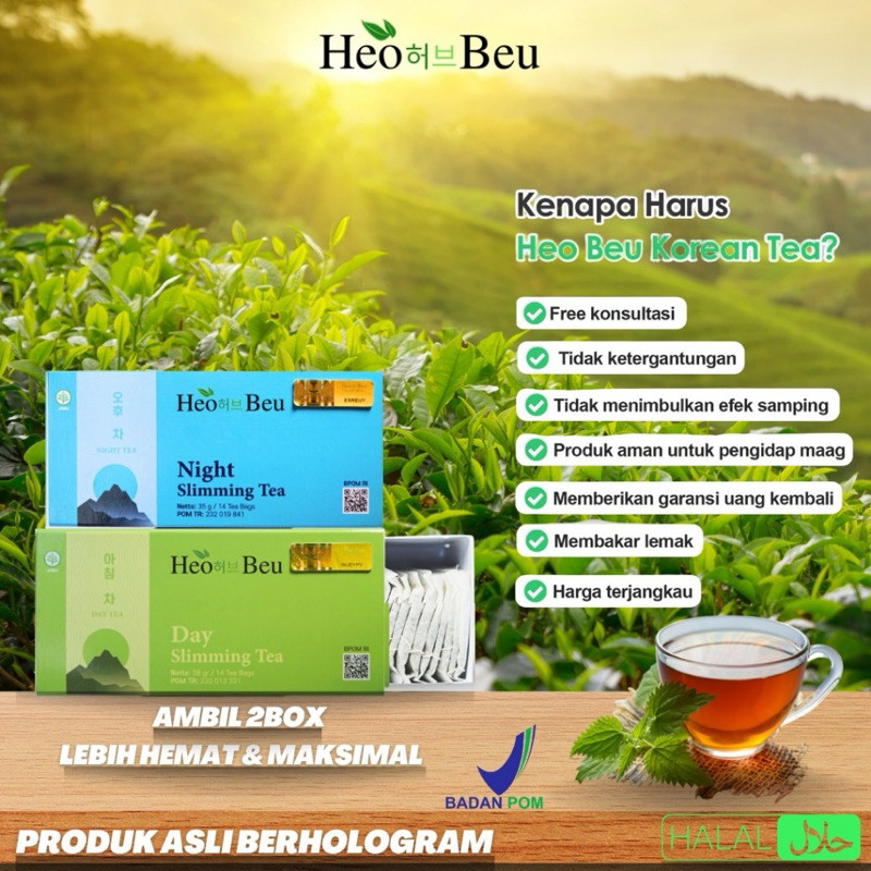 HeoBeu 1 Paket Pagi & Malam BISA COD 1 PAKET HEO BEU TEA HEO BEU SLIMMING TEA HEO BEU KOREAN TEA HEO