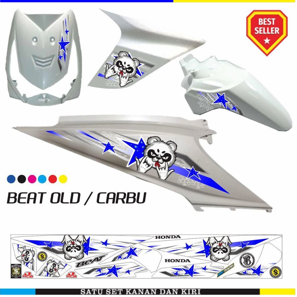 STIKER MOTOR BEAT OLD MOTIF PANDA VARIASI STRIPING BEAT STIKER MOTOR
