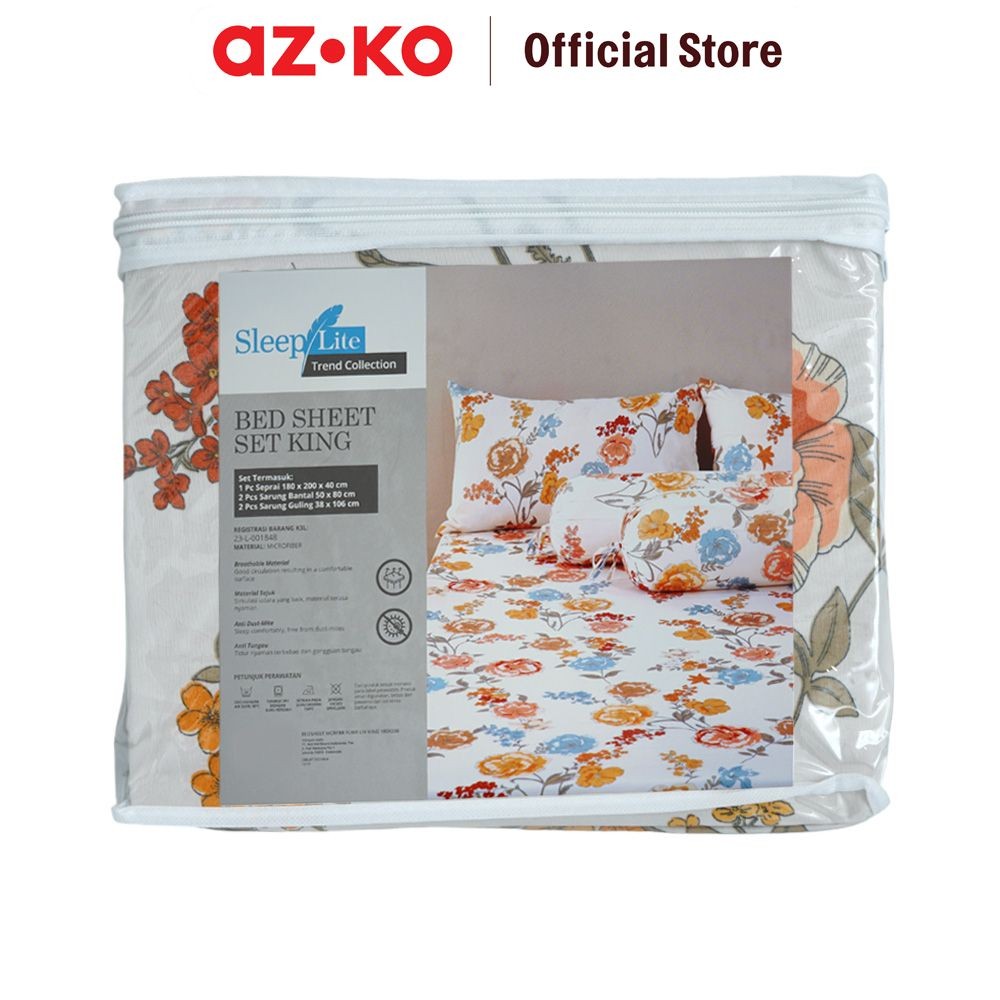 AZKO Sleeplite Set Seprai Queen Microfiber Flower Liv Sprei Seprai Aesthetic Seprei Sheet Set Bed Sh