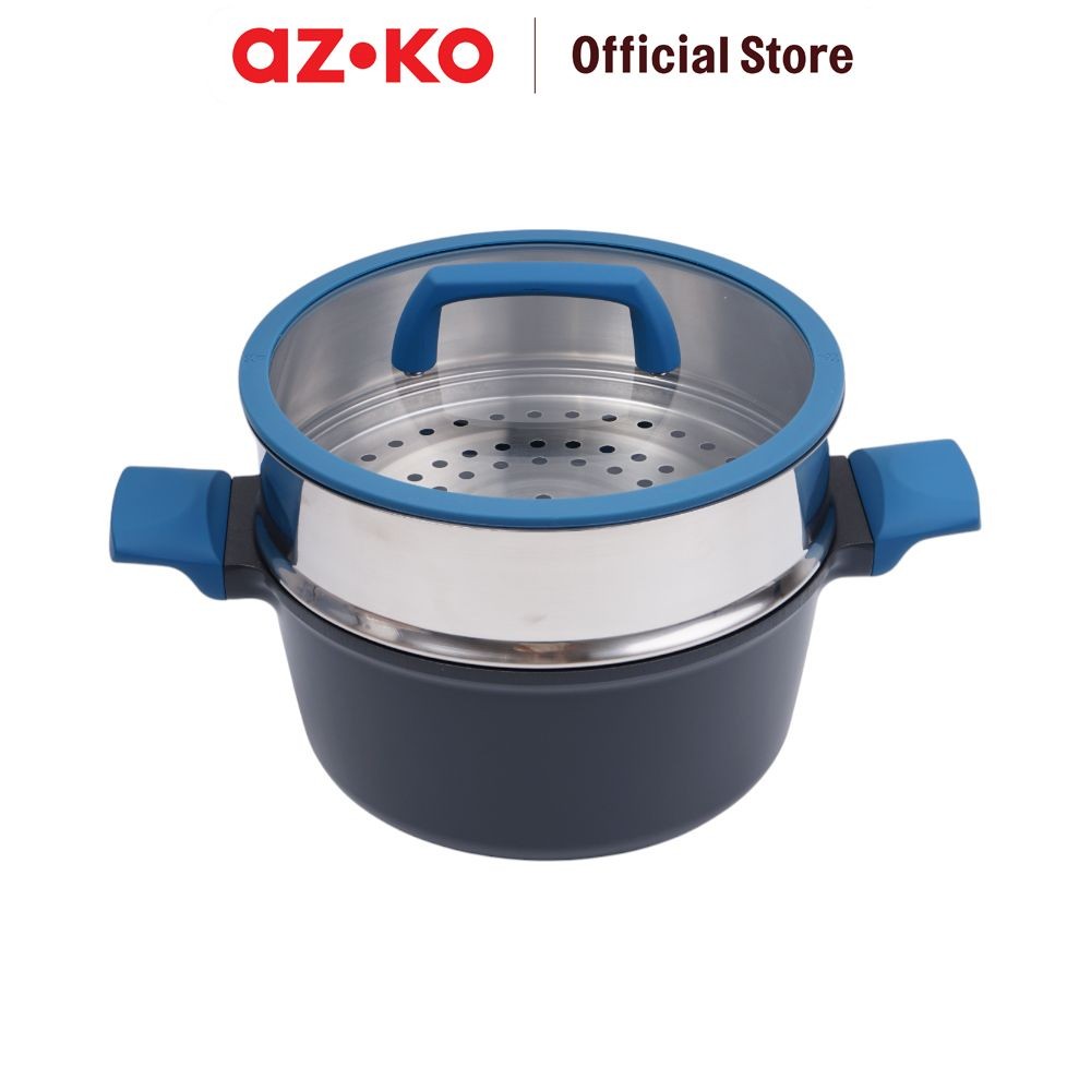 AZKO Culinart 24 cm Superb Panci Casserole Dengan Steamer - Hitam/Biru Pot Masak Sup Food Grade Panc