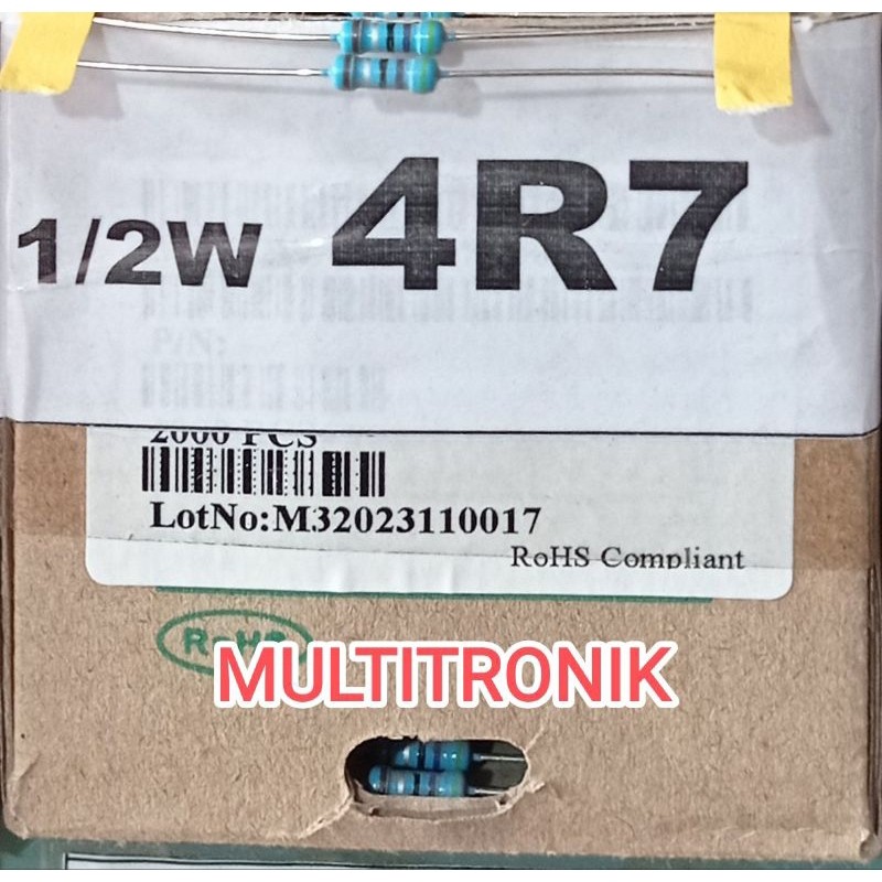 RESISTOR 4R7 1/2WATT 1%  RESISTOR 0.5WATT 4R7 (4.7 Ohm)  METAL FILM TAIWAN