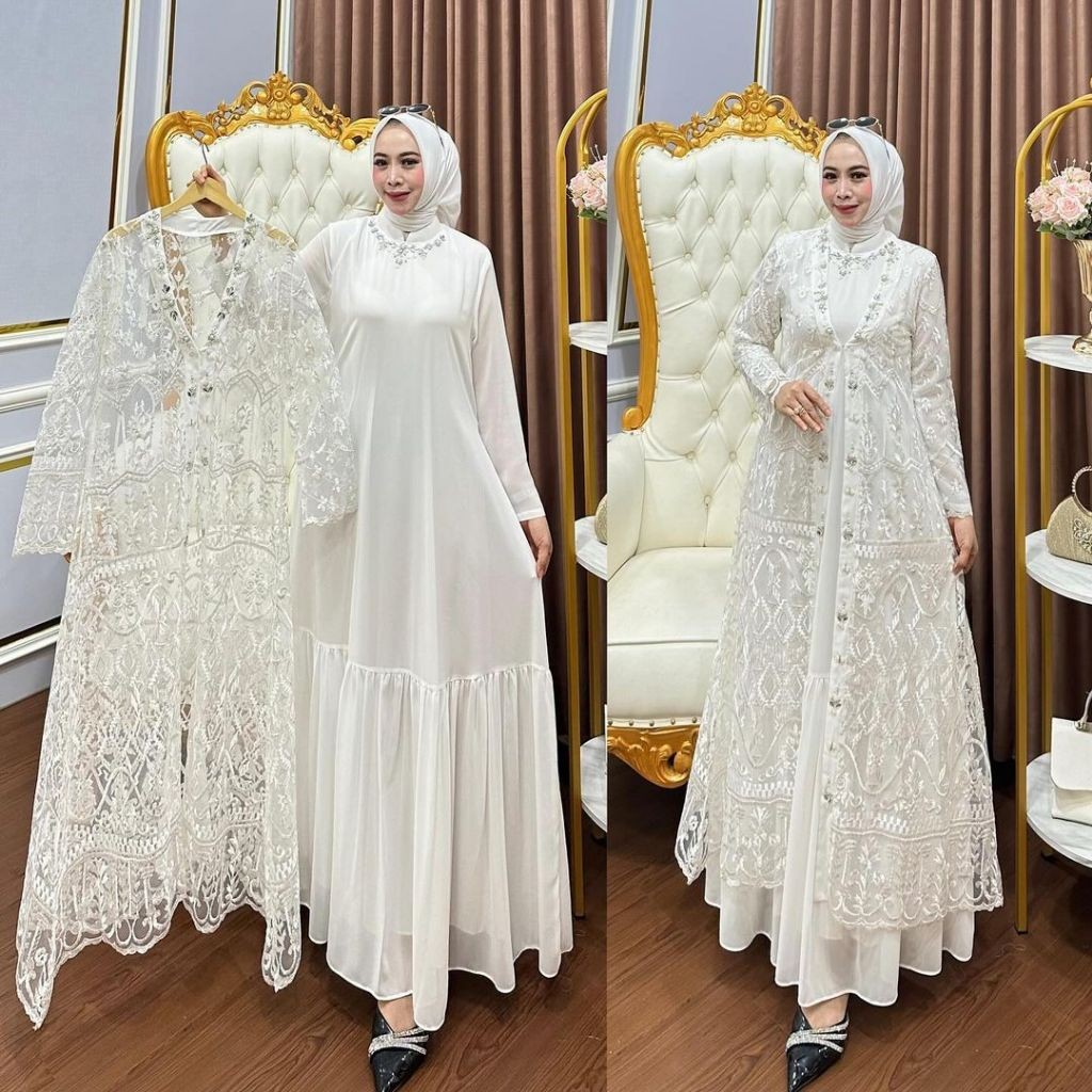 Lebaran 2025 Baju Gamis Brokat Terbaru 2025 Mewah Kekinian Arimbi  Dress maxy bahan Ceruty  babydoll