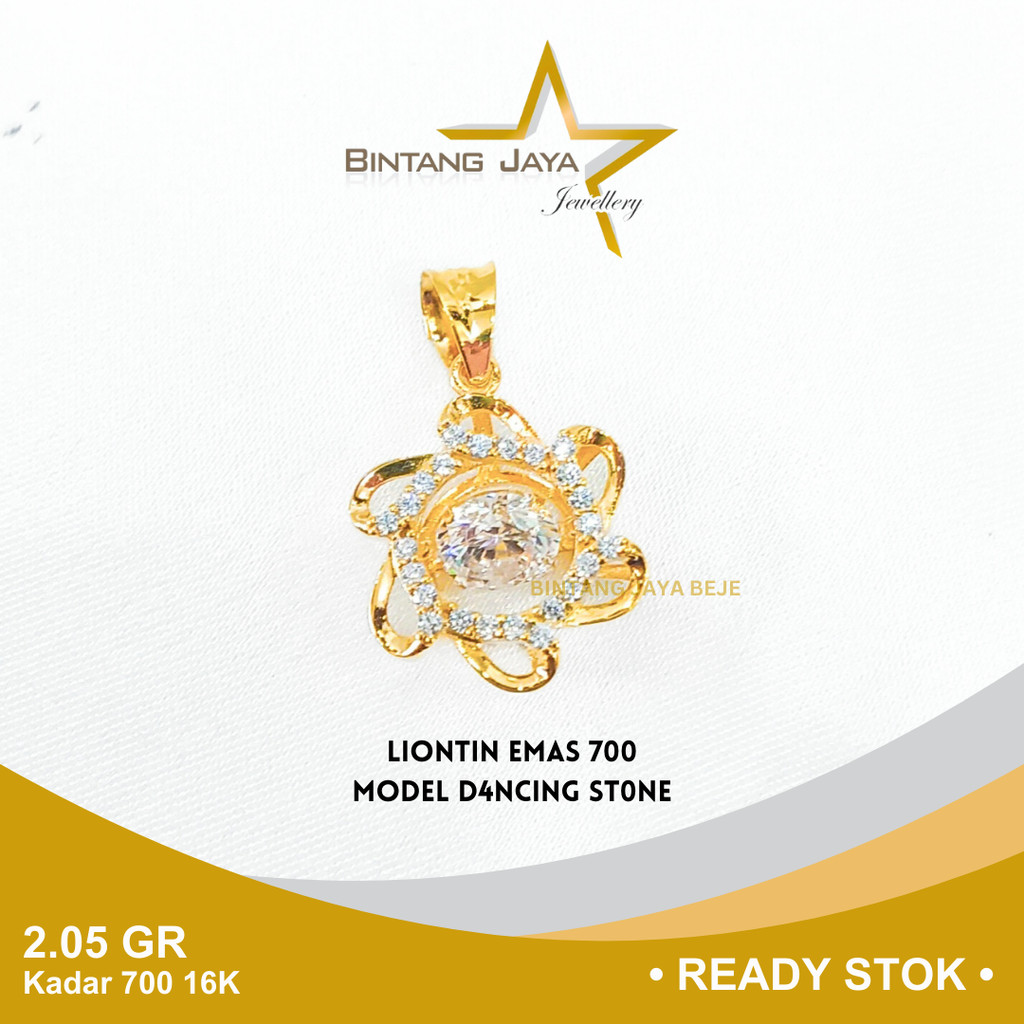 Liontin Emas Kadar 700 16K Berat 2.05 gr gram Model Dancing St0ne Mata Putih Perhiasan Charm Mainan 