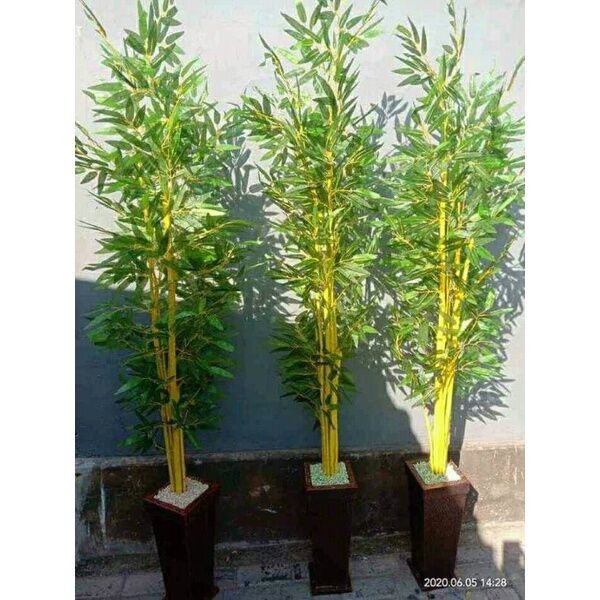 Bambu kuning plus pot bunga hias artificial imitasi palsu plastik