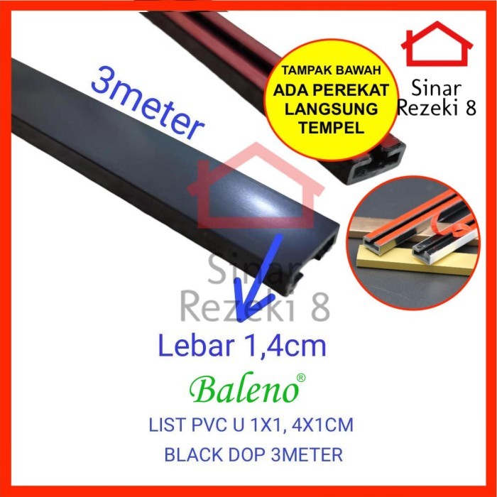 List PVC U 10 x 14 x 10 mm Hitam Doff Baleno / Plat U Lis T Edging Penutup Celah Strip Dekorasi