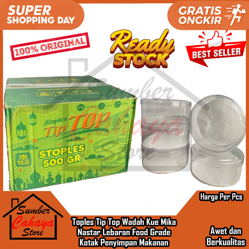 Toples Tip Top Wadah Kue Kering Bulat Bening Putih Kemasan Stopless Mika Kaleng Kotak Penyimpan Maka