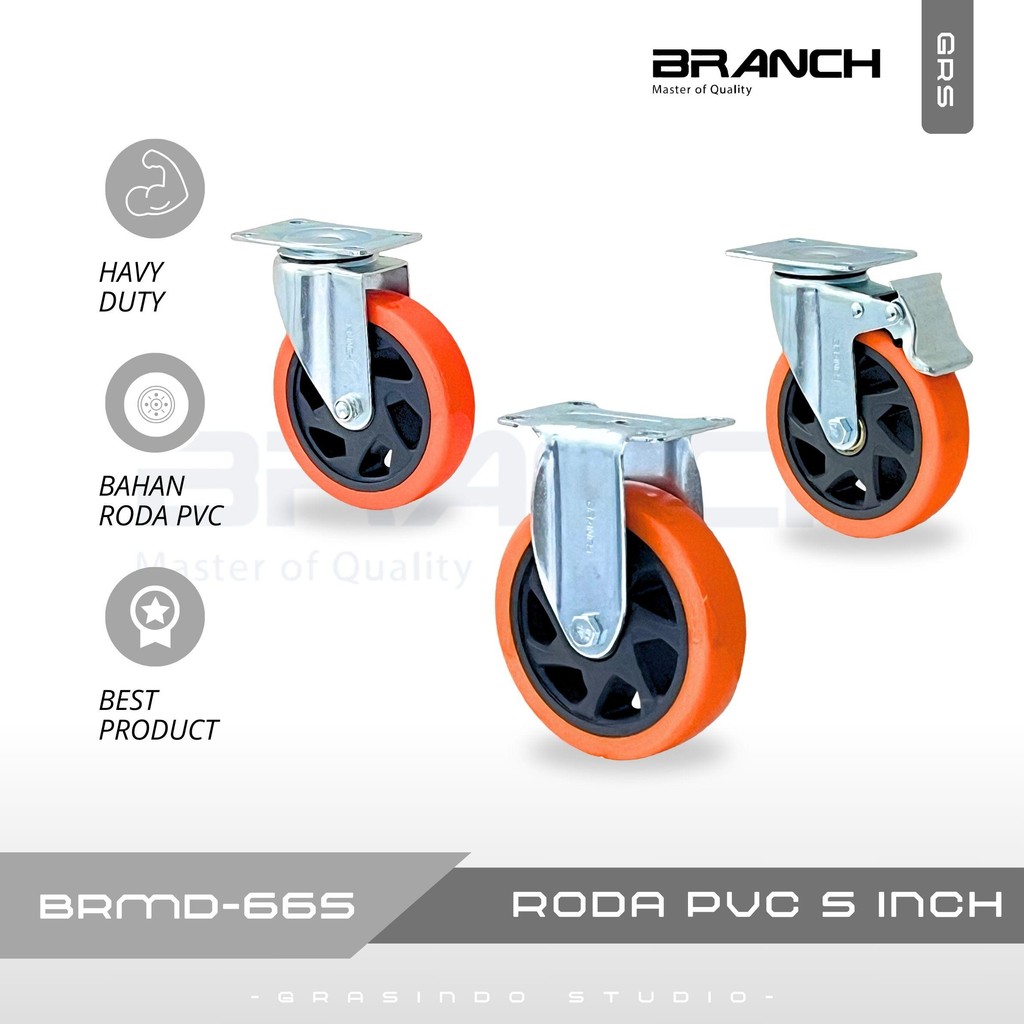 TBL Roda Caster Pvc 5 Inch Havy Duty / Roda Troli 5 Inch / Roda Kastor 5 Inch Hidup - Mati - Rem