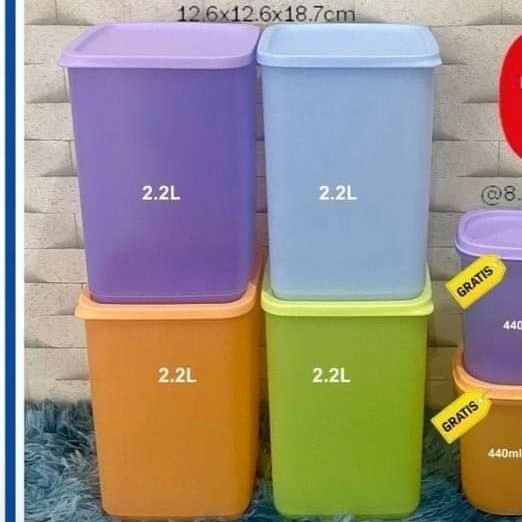 Tall summer square 2,2L toples dan bowl tupperware - tall kuning 2L