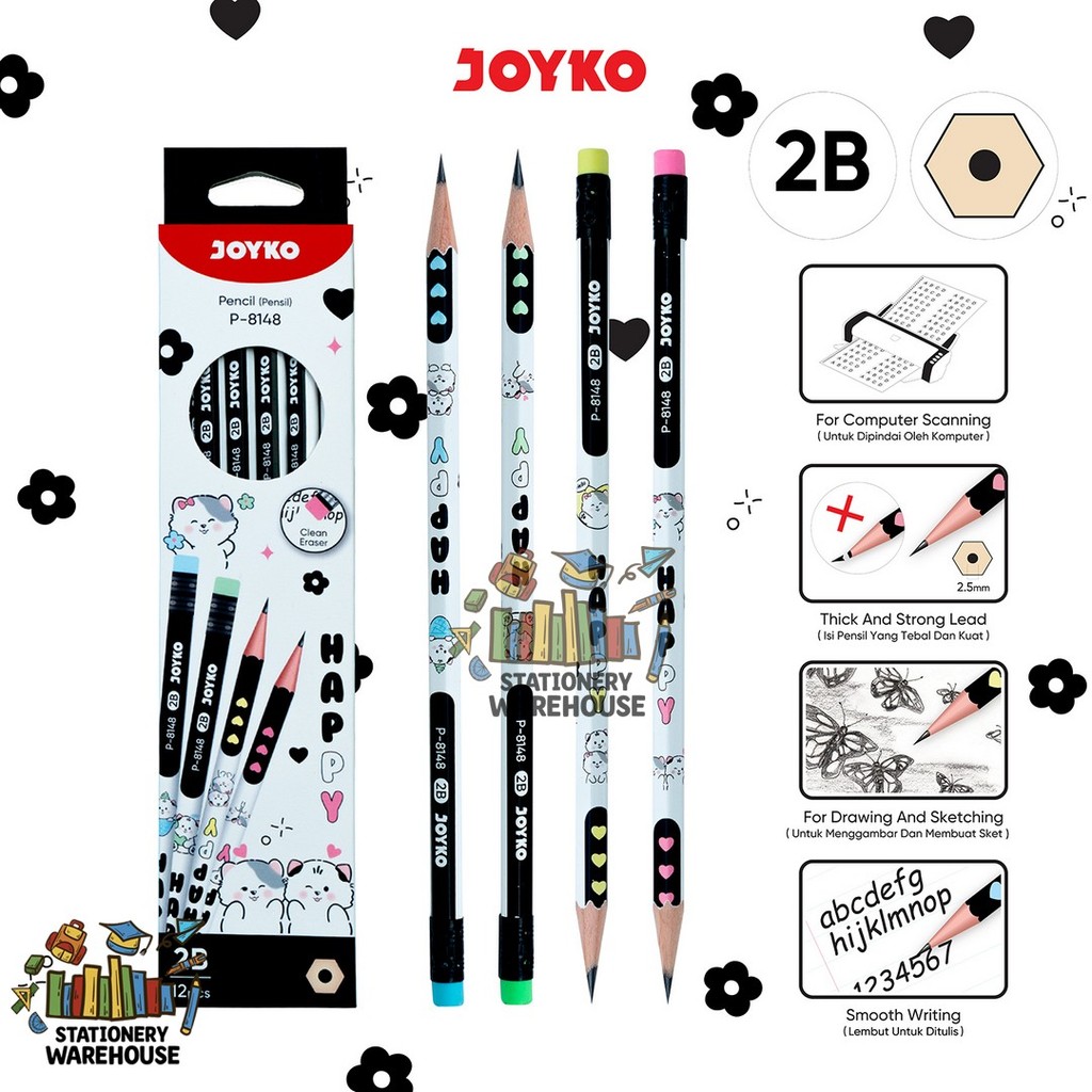 

Pencil Pensil Joyko P-8148 HAPPY 2B 1 Box 12 Pcs