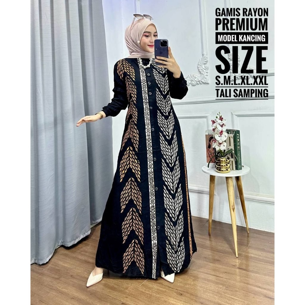 ZF54RA Batik Usman - Gamis Twill Rayon Premium Model Kancing Terbaru Jumbo Syari Kekinian Batik Cap