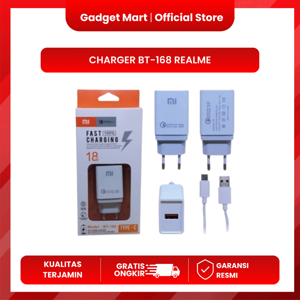 BT 168 Adaptor + Usb Kabel Fast Charger Micro 18W Original New - REALME