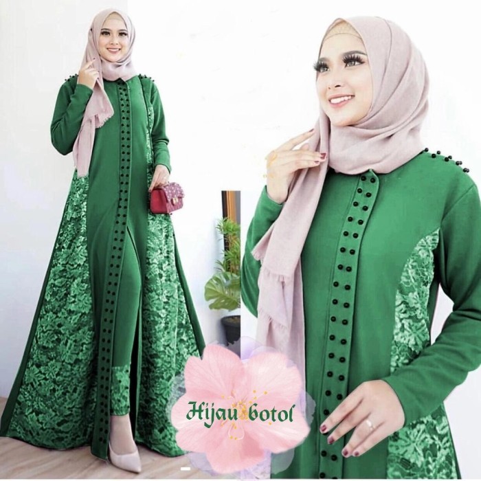 SETELAN ANNA HIJAU BOTOL TUNIK SET CELANA PANJANG MEWAH MURAH menz AT