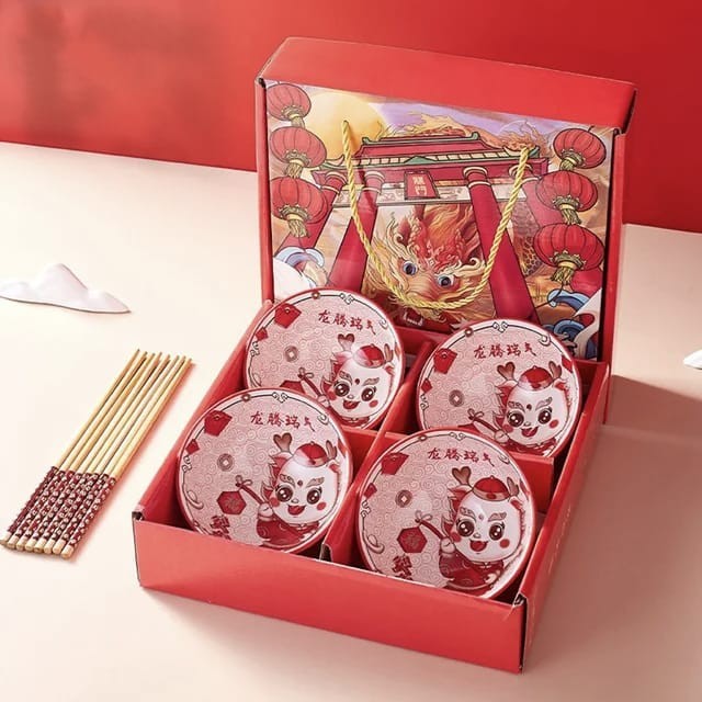 

Mangkuk Imlek Motif Naga Dragon Bowl Set Hampers / Mangkuk Hampers - Isi 4 Set