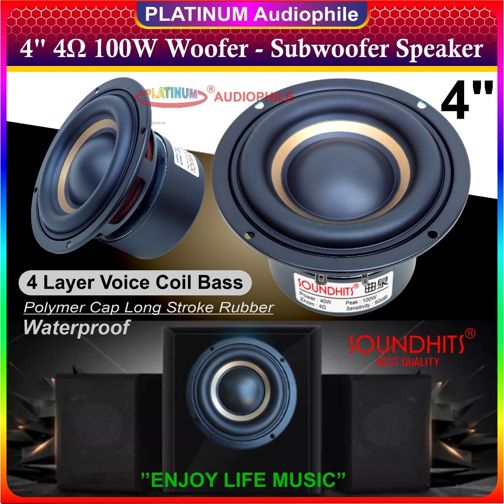 Speaker Subwoofer Woofer Speker Bass Midbass 4 inch 4 ohm 100W Soundhits SW-40TZF