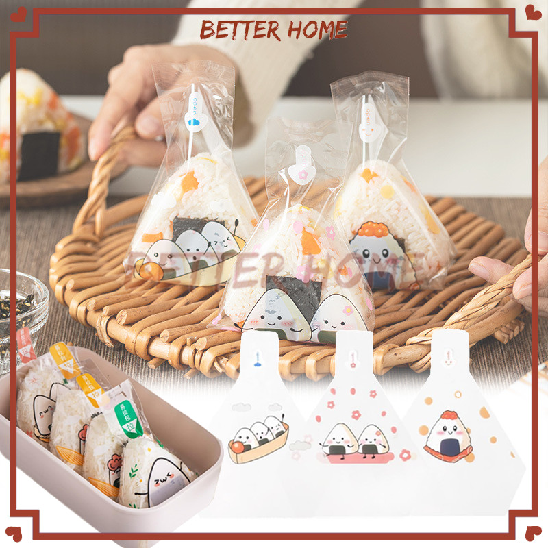 

50 Lembar Plastik Onigiri Segitiga Bungkus Nasi Wrapper Plastik / Pembungkusan Nasi Onigiri Sushi Kue Roti