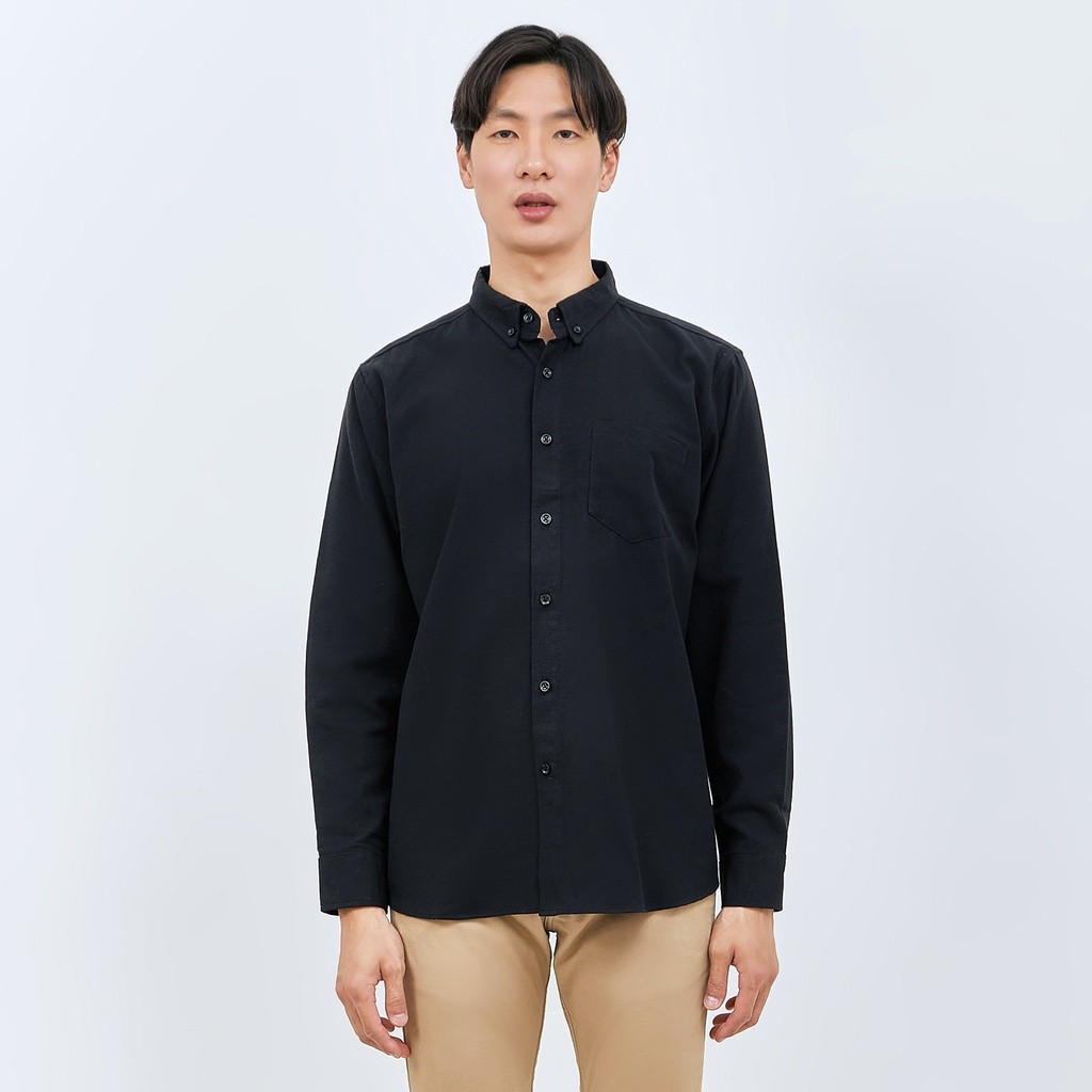 AR59YT M231 Kemeja Pria Basic Polos Oxford Panjang Hitam 1456C