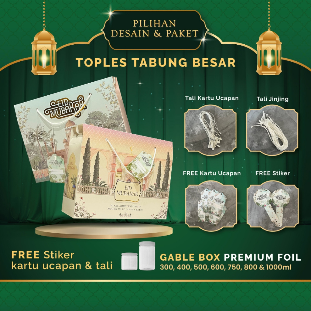 

Box Hampers Box Gable Box Gable box kotak hampers lebaran idul fitri toples tabung besar premium finishing foil gold timbul ukuran (27x9x21,6 cm) muat toples tabung (300ml, 400ml : 6 toples) atau (500ml, 600ml, 750ml, 800ml dan 1000ml : 3 toples)