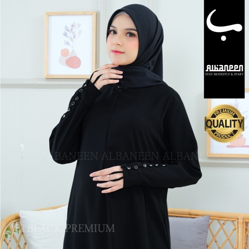 EF54R [NEW Mola Dress] Gamis hitam polos wanita premium | Abaya Jetblack mewah Albaneen.syari Ori | 